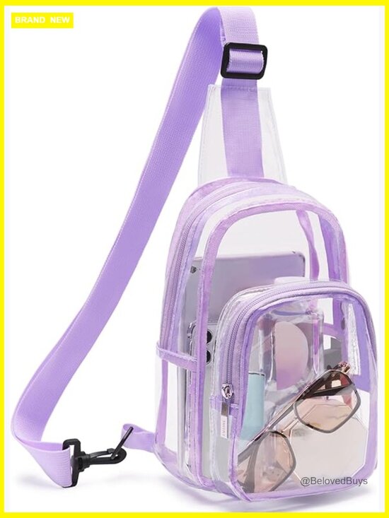 Handbags - Clear PVC Sling Bag Stadium Approved Crossbody Chest Bag Type-C Port